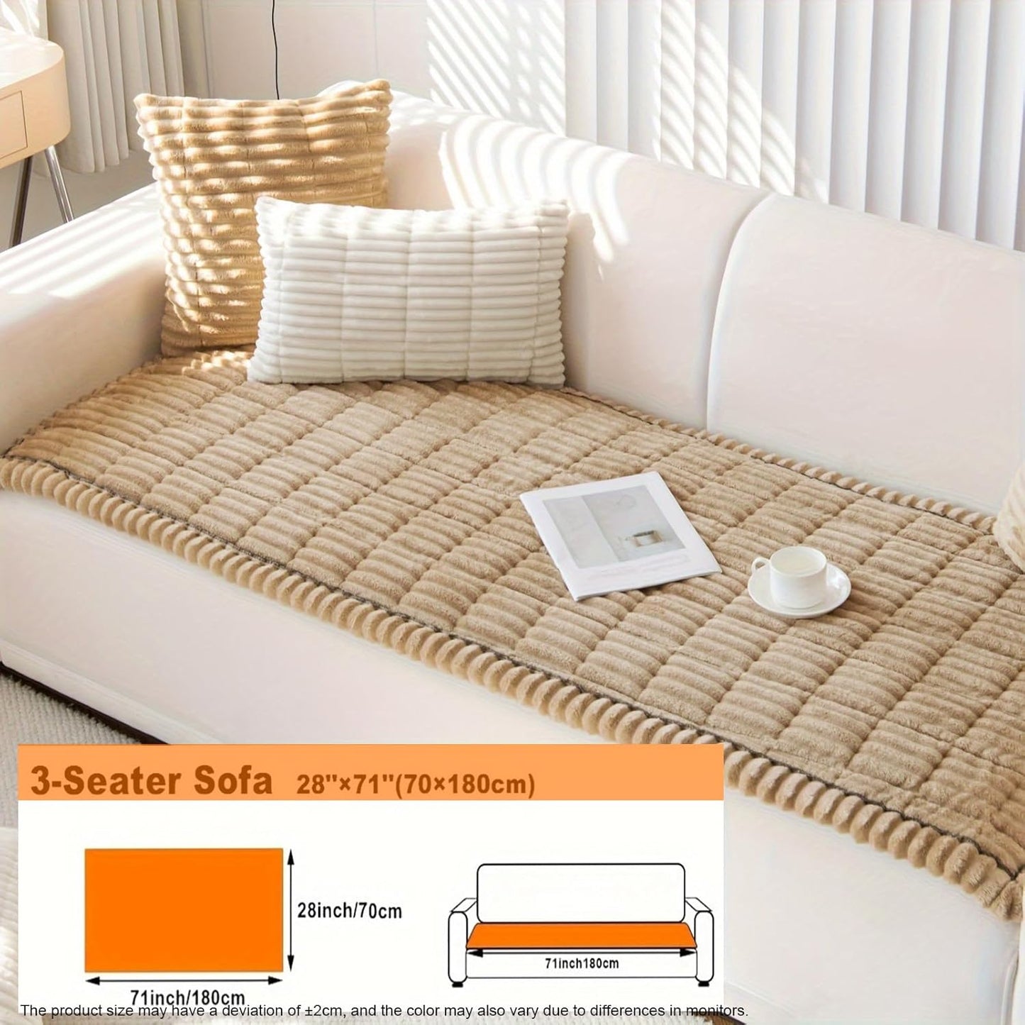 Couch Cover for Dogs Washable, Non Slip Fuzzy Pet Couch Covers for 3 Cushion Sofa Pet Friendly, Thick Soft Sofa Slipcovers Cushion Protector, Sand