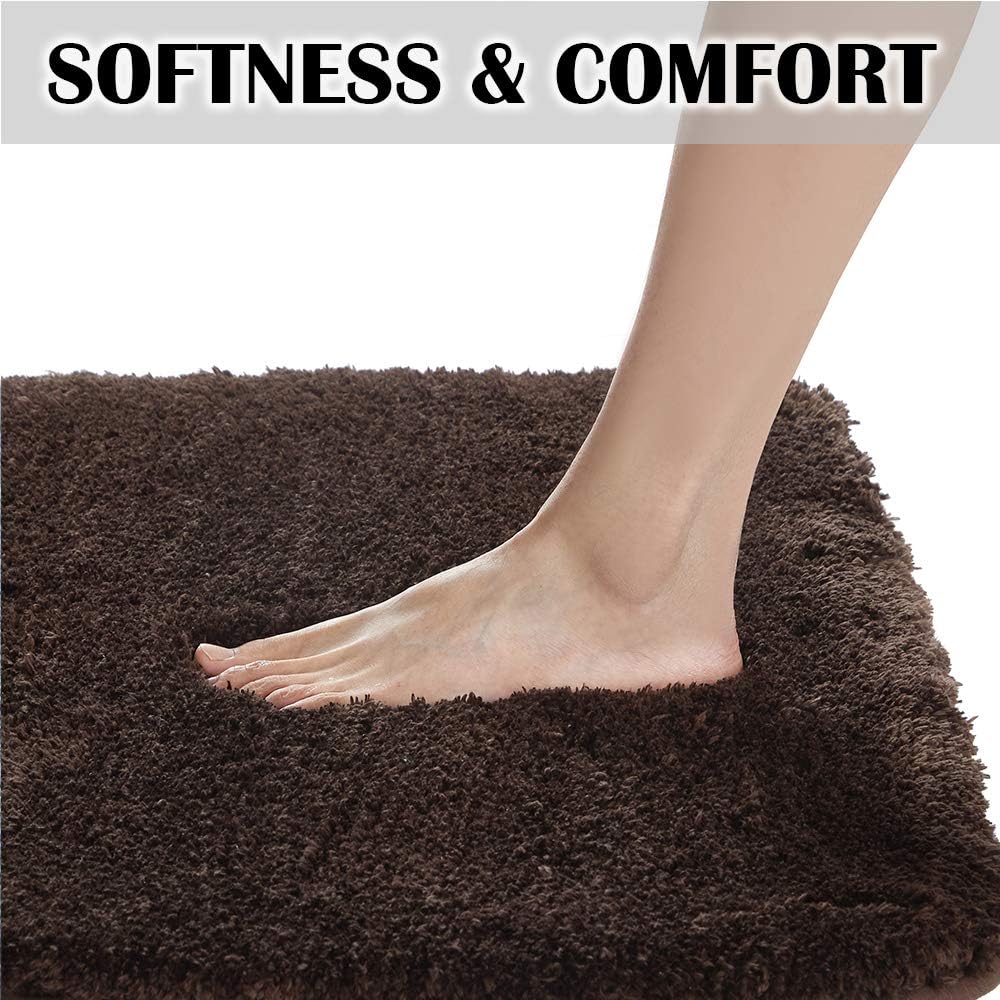 Bath Rug for Bathroom Non Slip Bathroom Mat Water Absorbent Soft Microfiber Shaggy Bathroom Rug Machine Washable Bath Mat,Brown