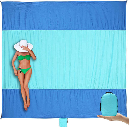 Extra Large Beach Blanket Waterproof Sandproof with 4 Stakes, Easy to Clean, Lightweight ,Fast