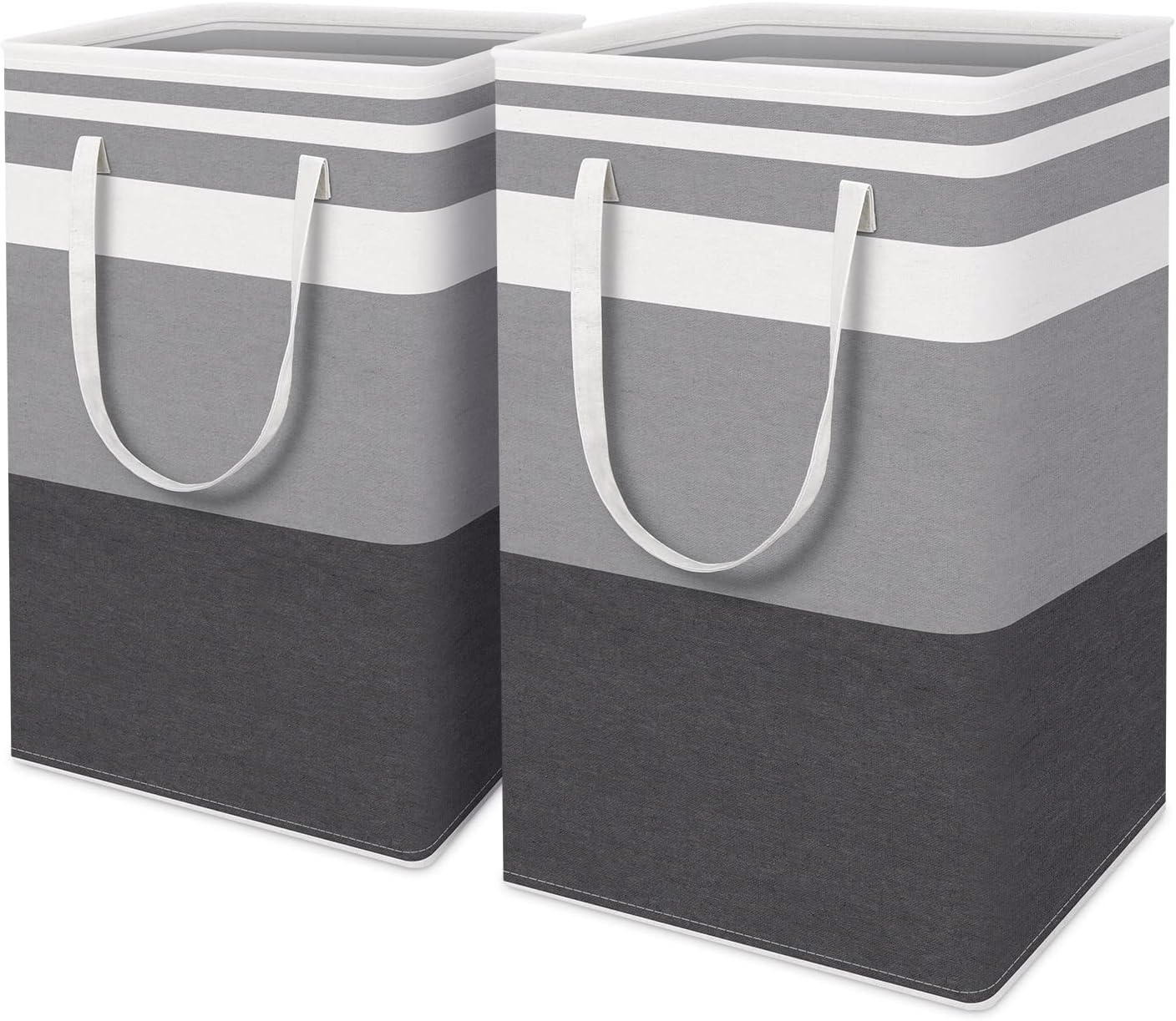 2-Pack Large Laundry Basket, Waterproof, Freestanding Laundry Hamper, Collapsible Tall Clothes Hamper with Extended Handles for Clothes Toys (Grey)