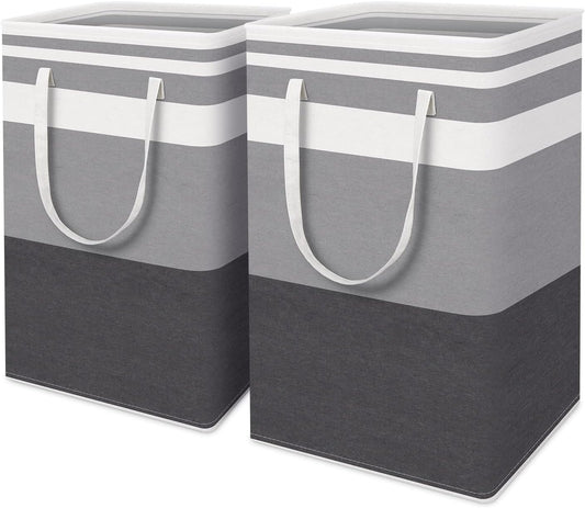 2-Pack Large Laundry Basket, Waterproof, Freestanding Laundry Hamper, Collapsible Tall Clothes Hamper with Extended Handles for Clothes Toys (Grey)