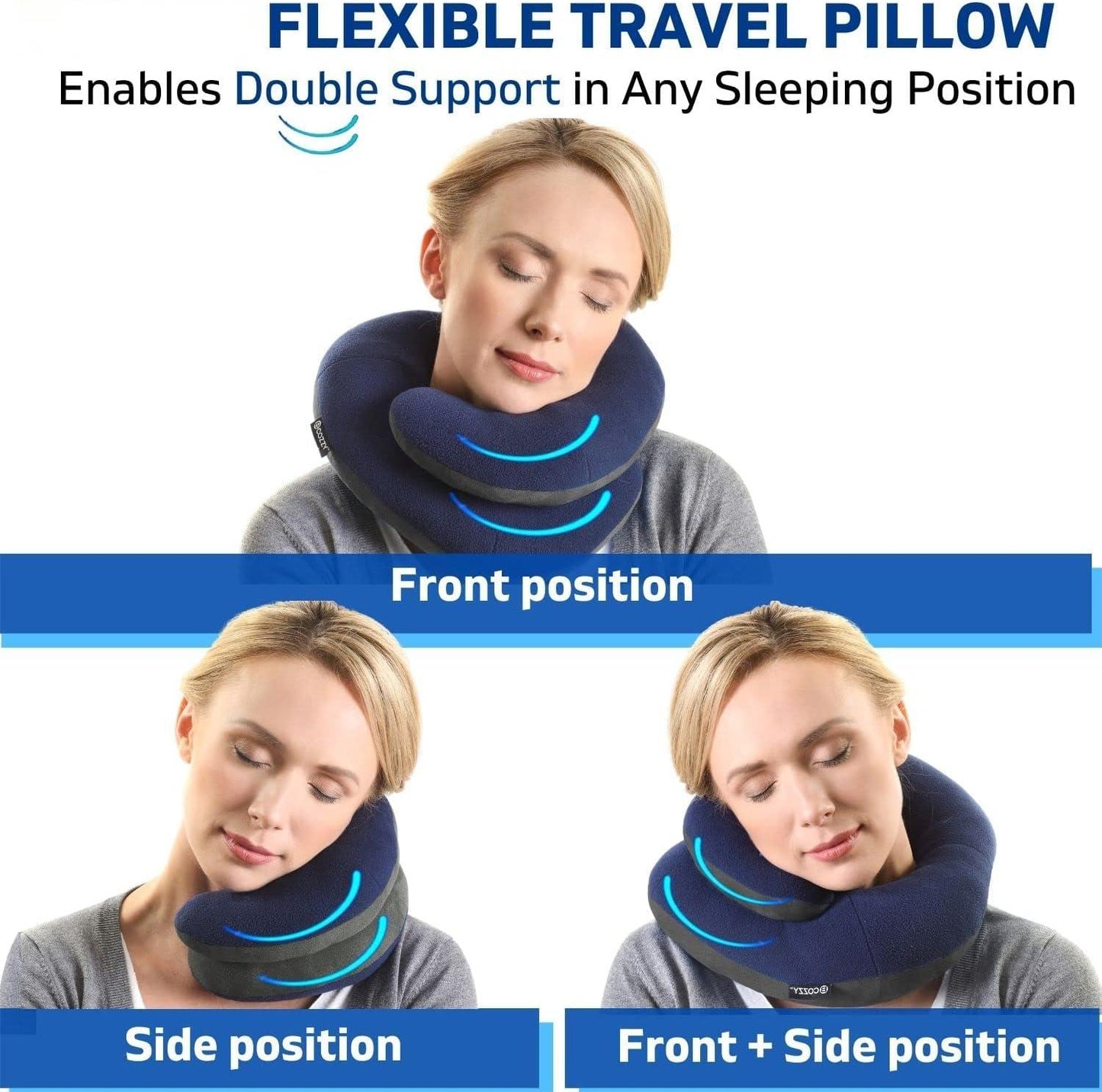 Neck Pillow for Travel Provides Double Support in Any Sleeping Position on Flights, Car, and at Home, Comfortable Airplane Travel Pillow, Large,Grey Blue