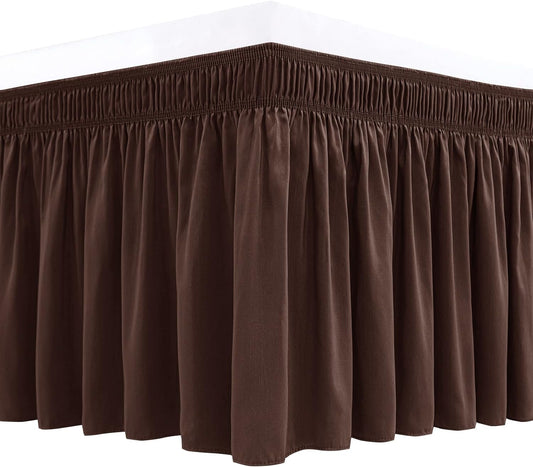 Wrap Around Bed Skirts 15" Drop, Aqua Adjustable Elastic Dust Ruffles Easy Fit Wrinkle & Fade Resistant Machine Washable ,Brown