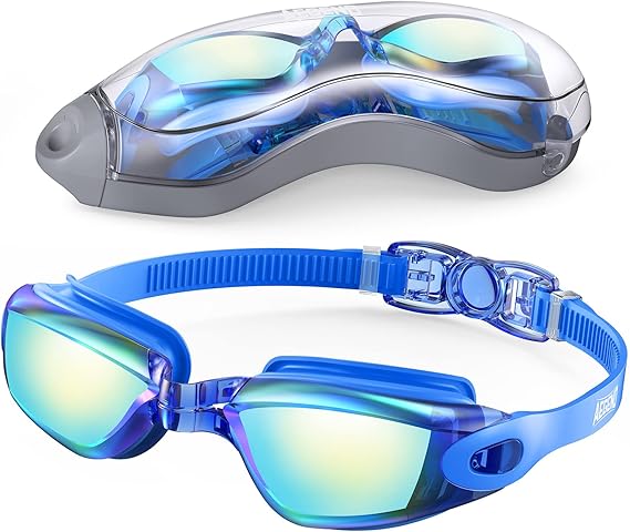 Swim Goggles, Swimming Goggles No Leaking Full Protection Adult Men Women Youth,Blue Colorful