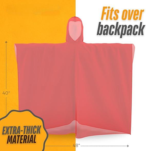 Disposable Rain Ponchos for Adults (5 Pack) ,Red