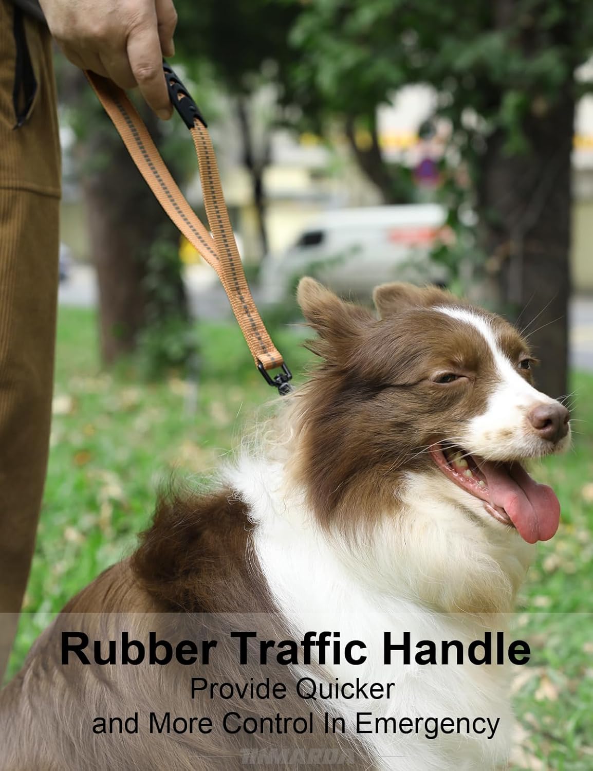 Heavy Duty Dog Leash, 4-6FT Shock Absorbing Dog Leashes with Traffic Handle and Comfortable Padded Handles, Advanced Easy Metal Clip, No Pull Reflective Leash for Medium Large Dogs,Khaki