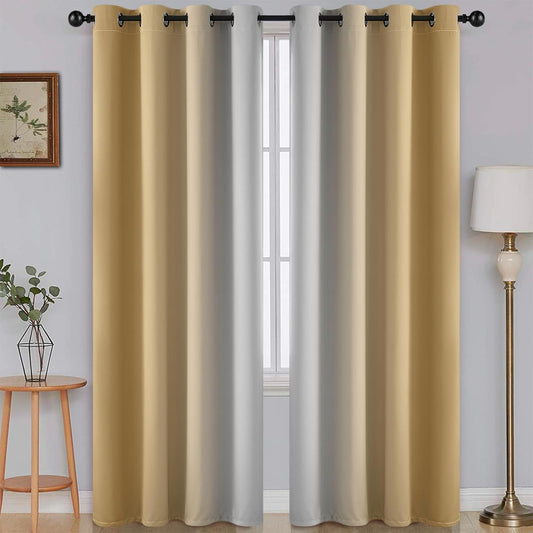 Ombre Room Darkening Curtains for Bedroom, Light Blocking Thermal Insulated Grommet Window Curtain/Drapes for Living Room,2 Panels,Yellow&White