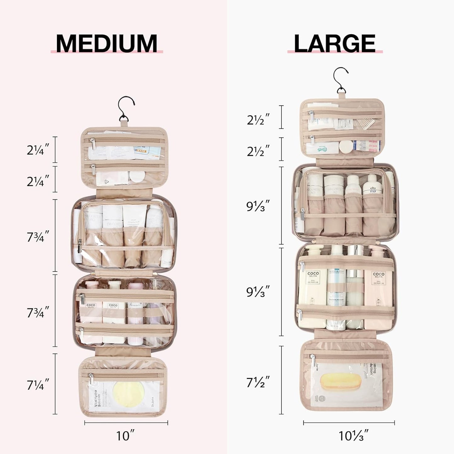 Toiletry Bag Hanging Travel Makeup Organizer, Transparent Cosmetic Bag Makeup Bag for Full Sized Toiletries,Deep Pink