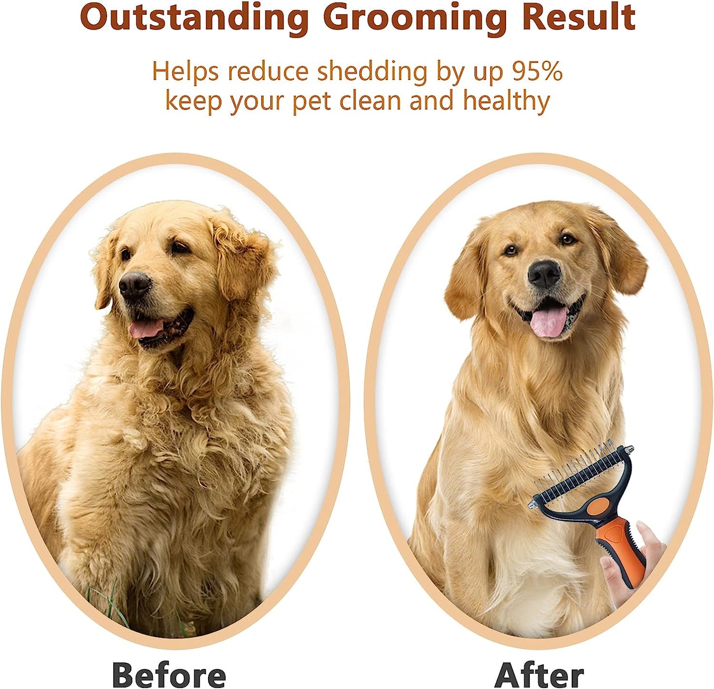 Pet Grooming Brush - Double Sided Shedding and Dematting Undercoat Rake Comb for Dogs and Cats,Extra Wide, Orange