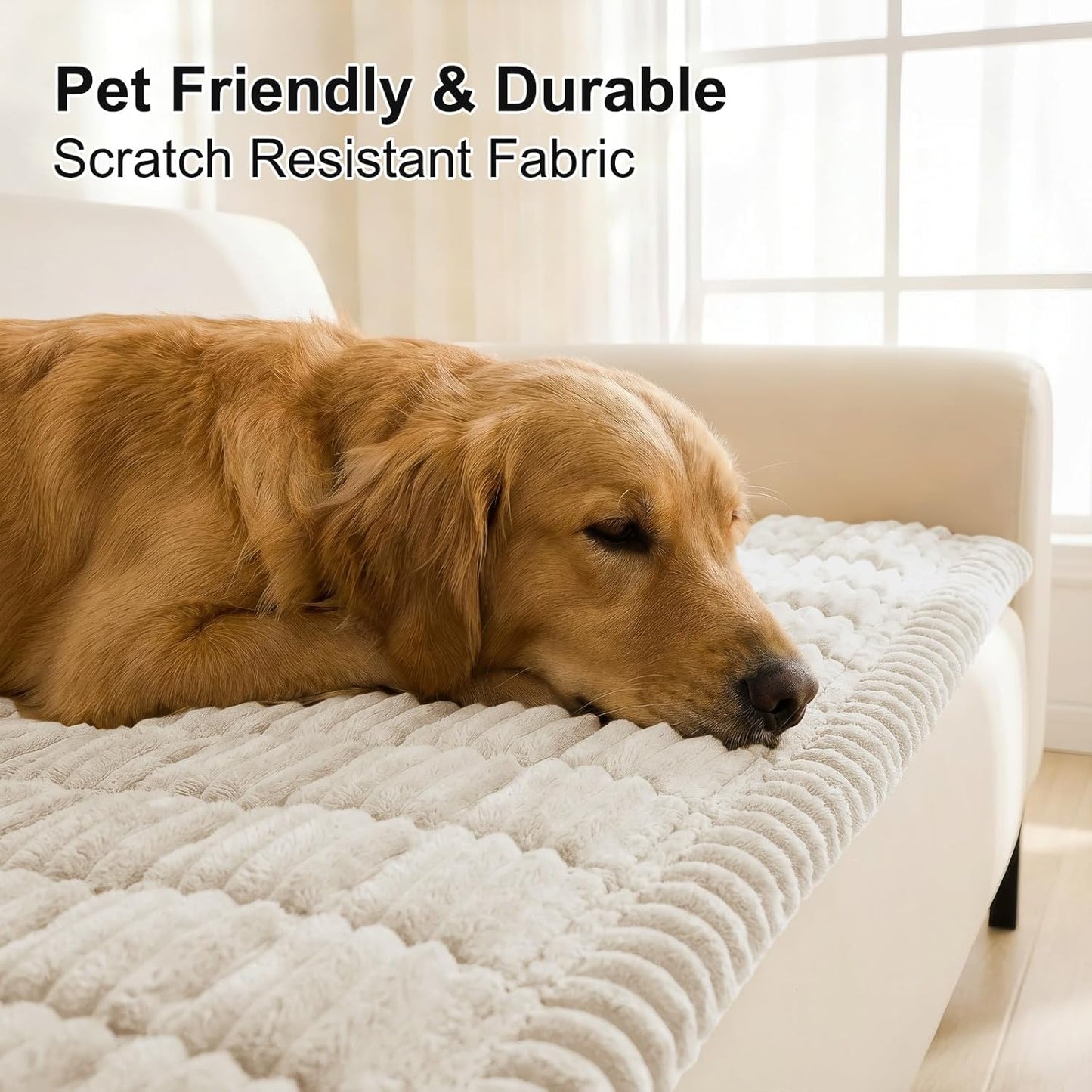 Couch Cover for Dogs Washable, Non Slip Fuzzy Pet Couch Covers for 3 Cushion Sofa Pet Friendly, Thick Soft Sofa Slipcovers Cushion Protector, White