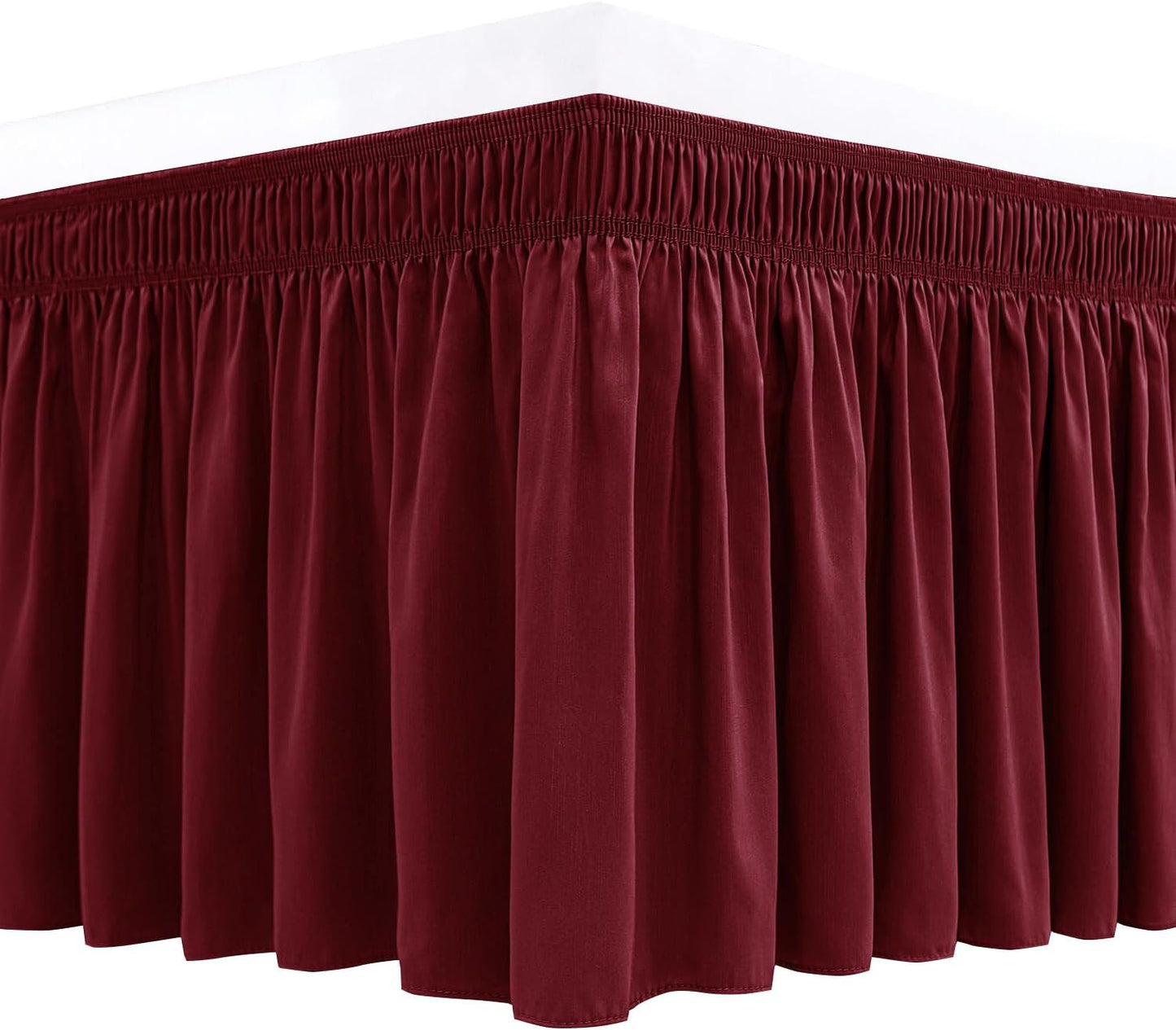 Wrap Around Bed Skirts  15" Drop, Aqua Adjustable Elastic Dust Ruffles Easy Fit Wrinkle & Fade Resistant  Machine Washable ,Burgundy