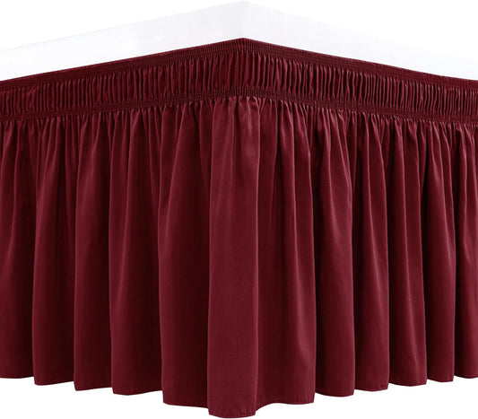 Wrap Around Bed Skirts 15" Drop, Aqua Adjustable Elastic Dust Ruffles Easy Fit Wrinkle & Fade Resistant Machine Washable ,Burgundy
