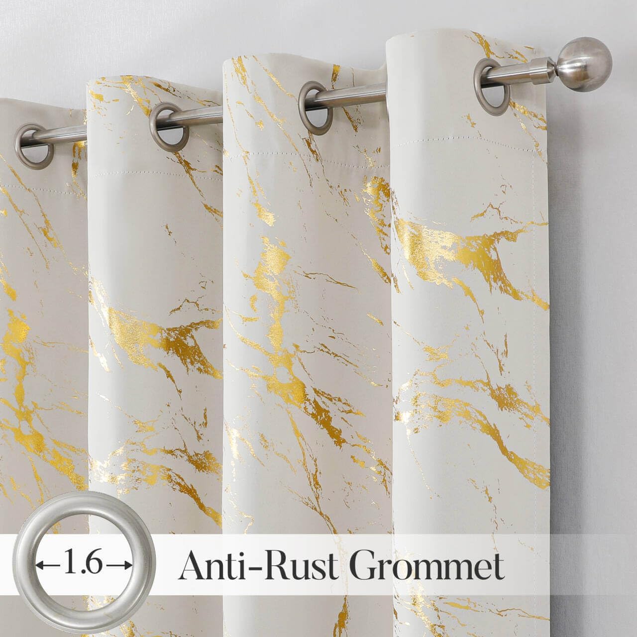 90% Blackout Curtains 2 Panels, Gold Marble Patterned Blackout Curtains Thermal Insulated Room Darkening Drapes for Living Room ,Beige