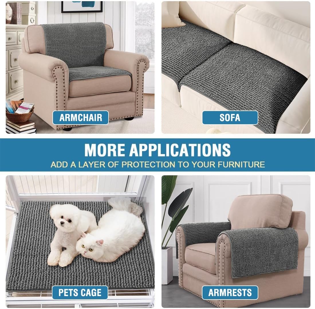 2 Packs Plush Chenille Couch Armrest Cover Thick and Soft Sofa Covers Water Resistant Furniture Protector Cover for Pets,Grey