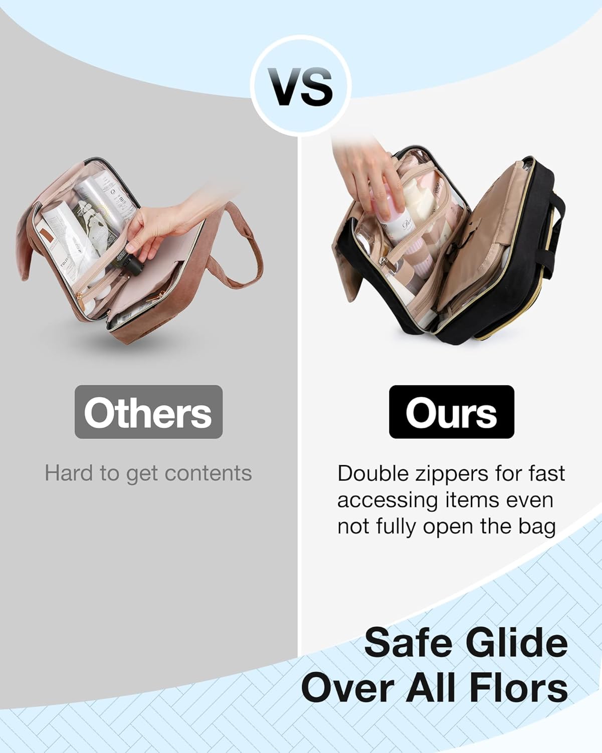Toiletry Bag Hanging Travel Makeup Organizer, Transparent Cosmetic Bag Makeup Bag for Full Sized Toiletries, Black