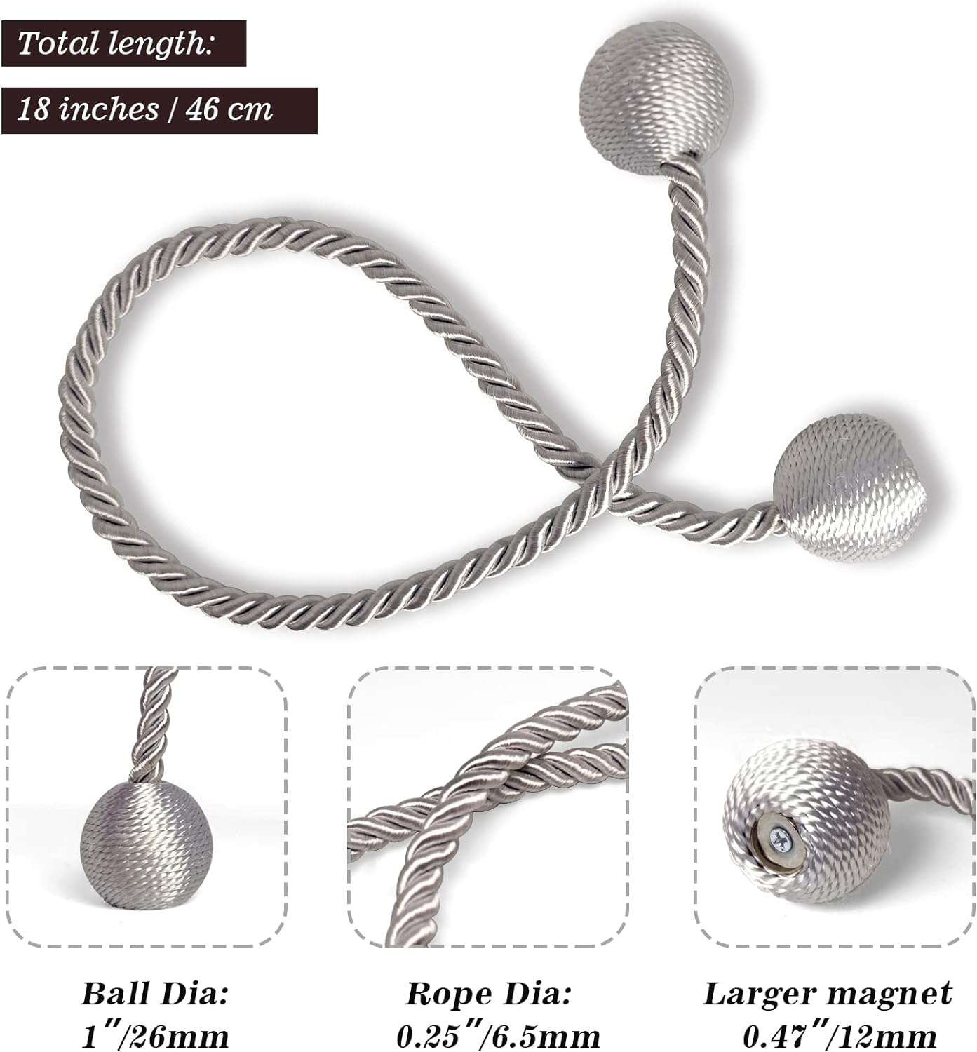Curtain Tiebacks Buckles Holdbacks Holders Hooks Clip for Home Outdoor Bedroom Office Decorative Curtain(Grey)