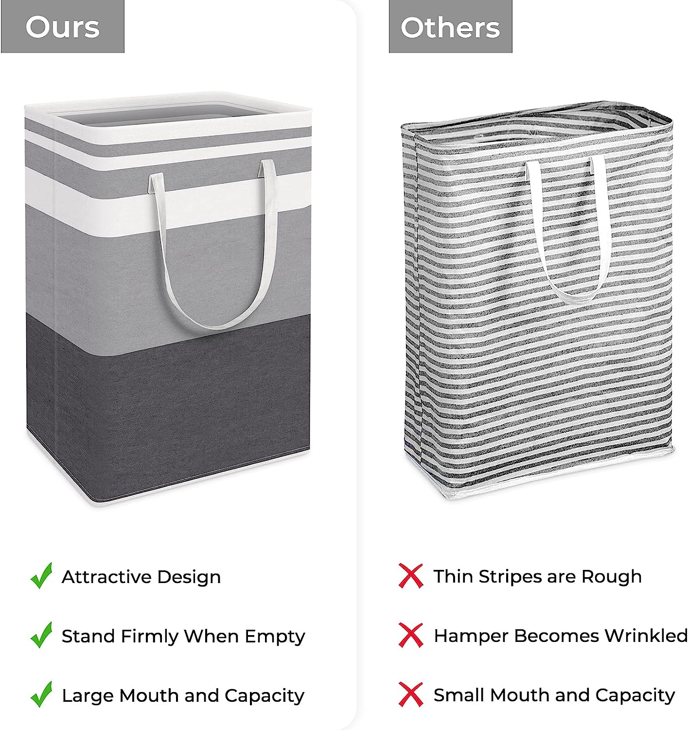 2-Pack Large Laundry Basket, Waterproof, Freestanding Laundry Hamper, Collapsible Tall Clothes Hamper with Extended Handles for Clothes Toys (Grey)