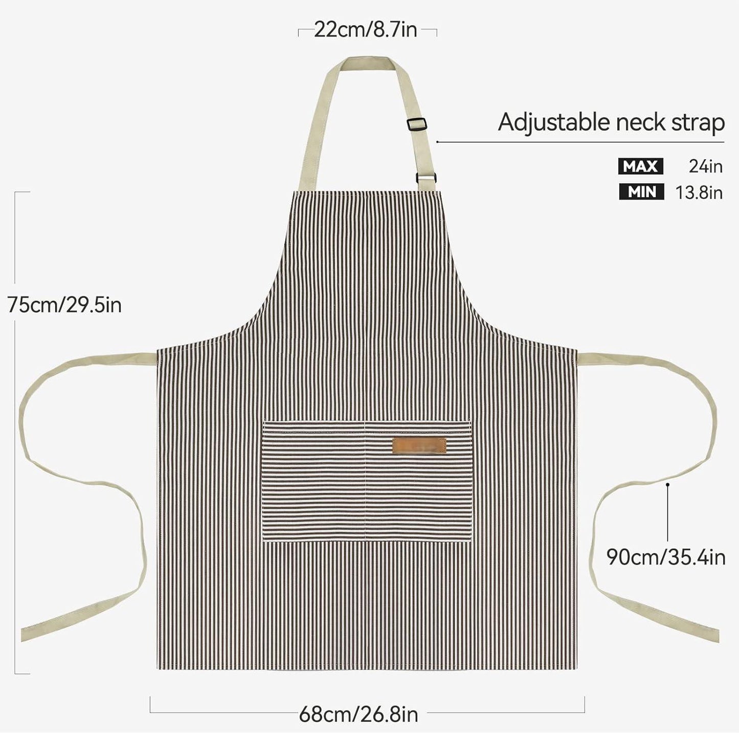 2 Pack Kitchen Cooking Aprons, Adjustable Bib Soft Chef Apron with 2 Pockets for Men Women(Brown/Brown)