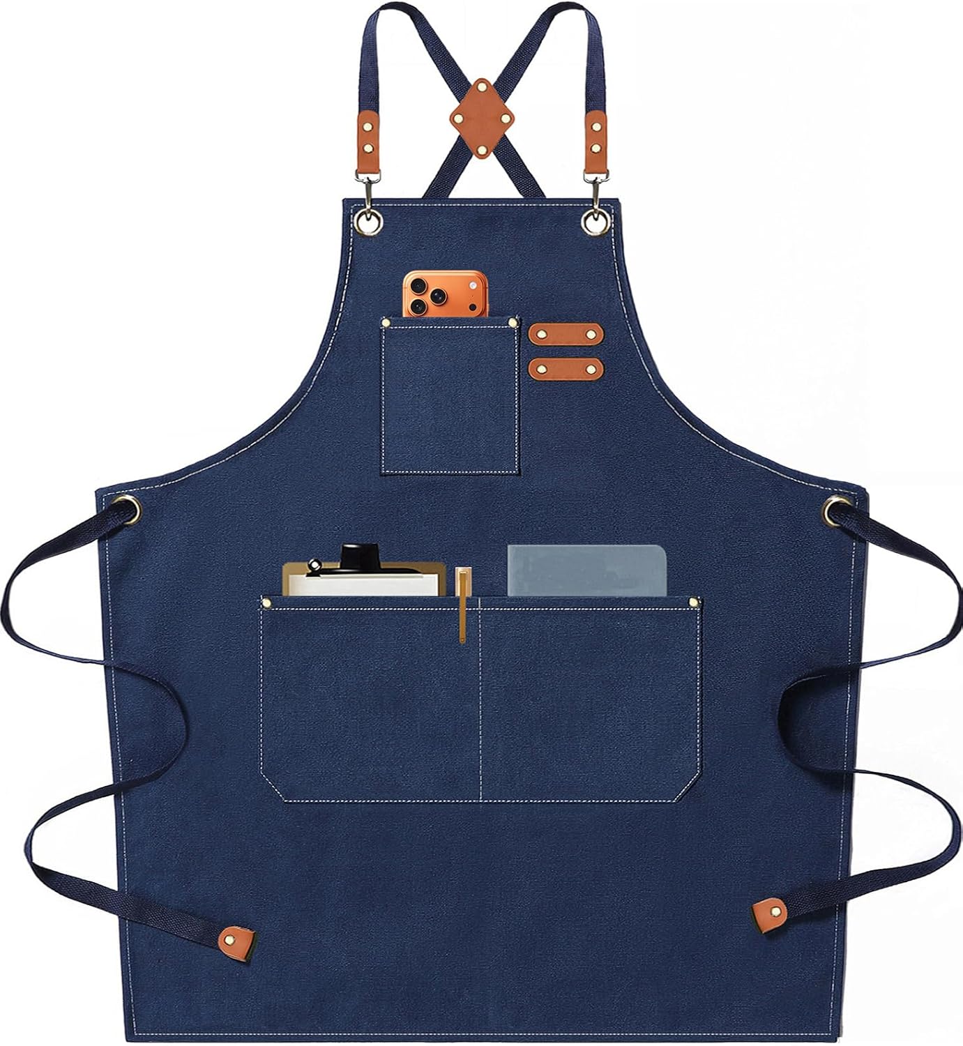 Chef Aprons for Men Women with Oversized Pockets,Cotton Canvas Cross Back Heavy Duty Work Apron,Blue