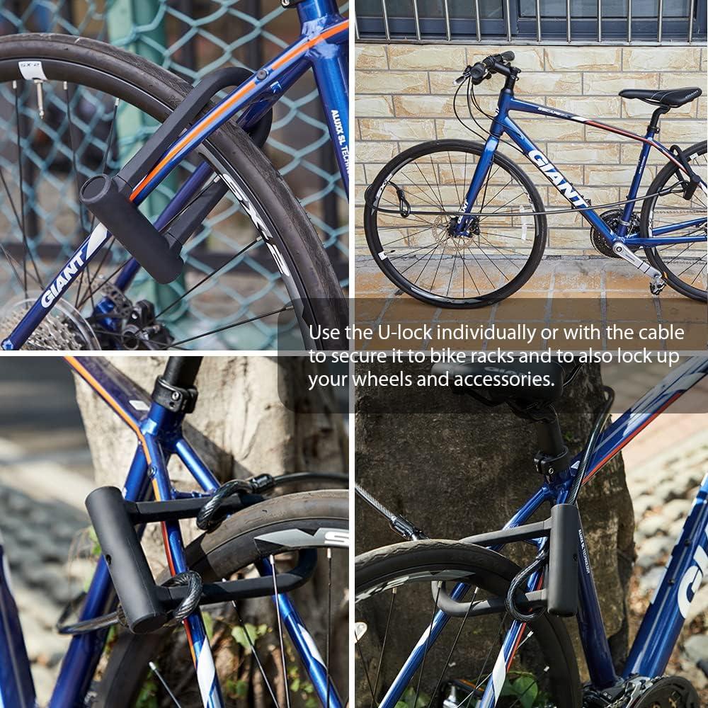 Bike Lock: Heavy Duty Anti Theft Bike U Lock with Security Steel Cable, Keys & Sturdy Mounting Bracket for Road, Mountain, Electric & Folding Bike