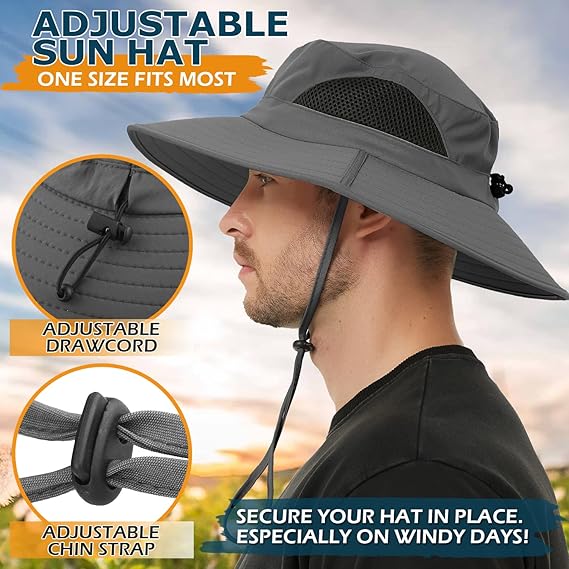 Unisex Sun Hat, Waterproof Wide Brim Bucket Hat Packable Boonie Hat for Fishing Hiking Gardening Safari Beach,Dark Grey