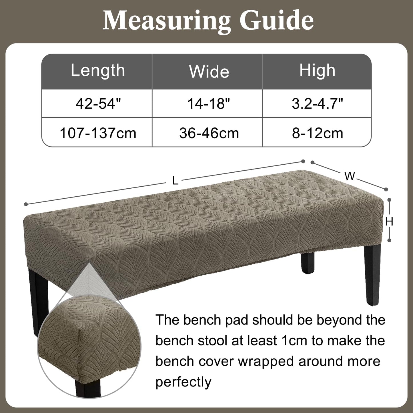 Dining Bench Cover Waterproof, Washable Long Bench Covers Slipcover, Stretch Rectangle Bench Seat Covers for Living Rooms, Bedroom, Kitchen, Piano Bench Cover, Taupe