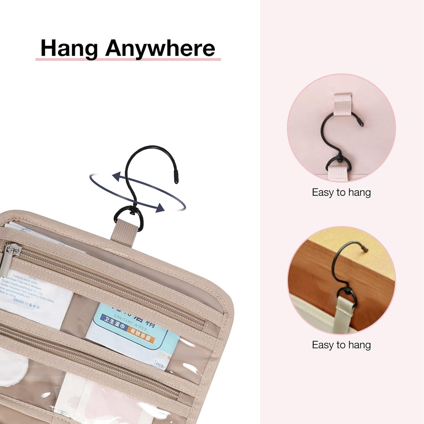 Toiletry Bag Hanging Travel Makeup Organizer, Transparent Cosmetic Bag Makeup Bag for Full Sized Toiletries,Navy