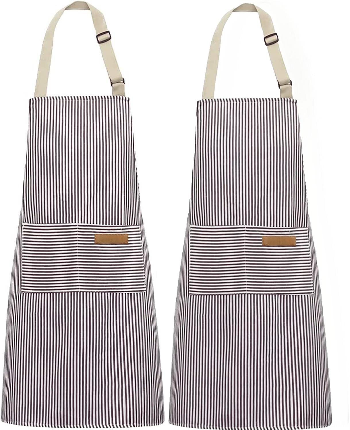 2 Pack Kitchen Cooking Aprons, Adjustable Bib Soft Chef Apron with 2 Pockets for Men Women(Brown/Brown)