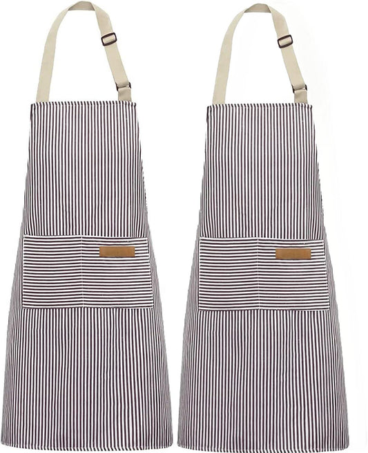 2 Pack Kitchen Cooking Aprons, Adjustable Bib Soft Chef Apron with 2 Pockets for Men Women(Brown/Brown)