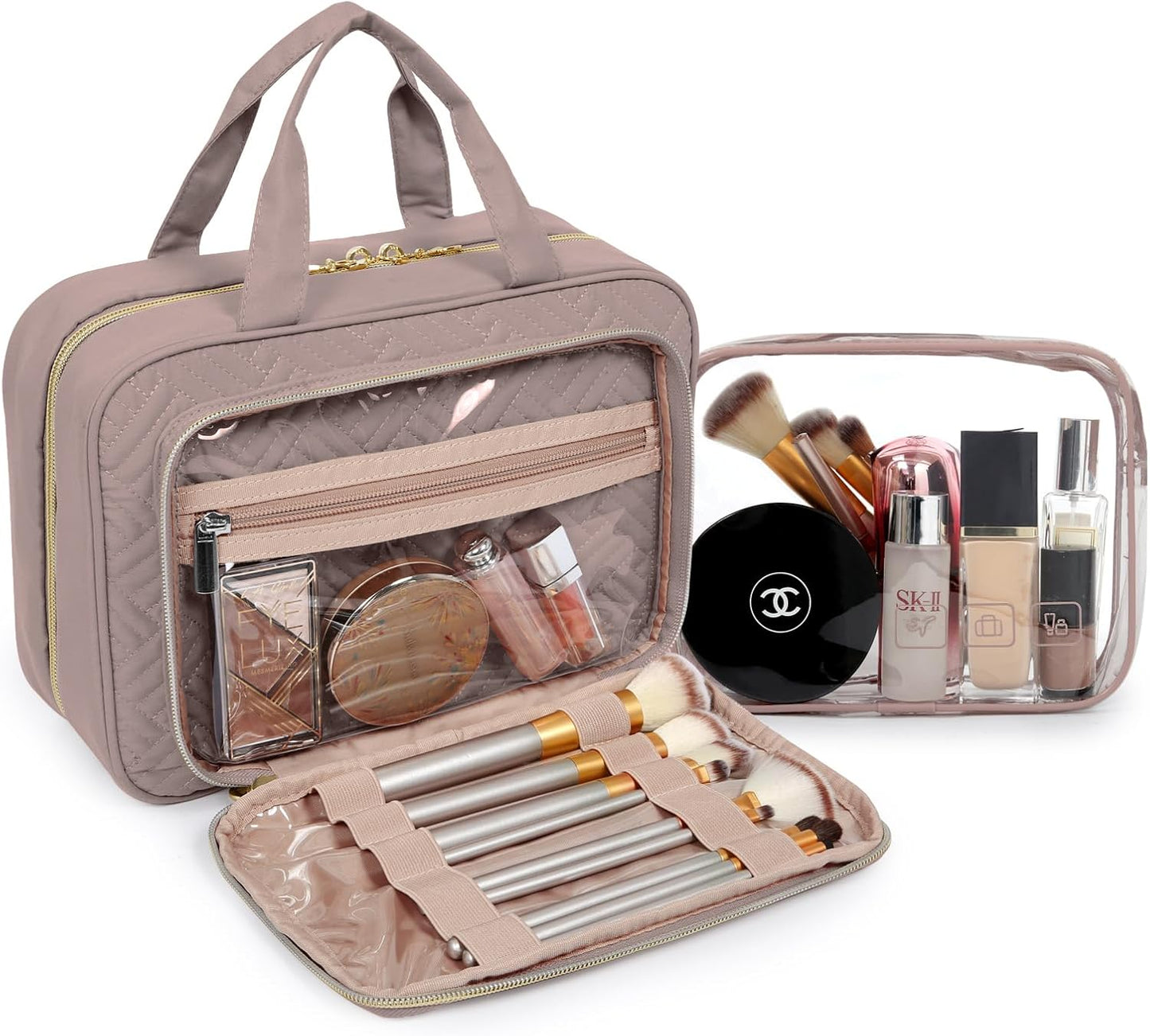 Toiletry Bag Hanging Travel Makeup Organizer, Transparent Cosmetic Bag Makeup Bag for Full Sized Toiletries,Deep Pink