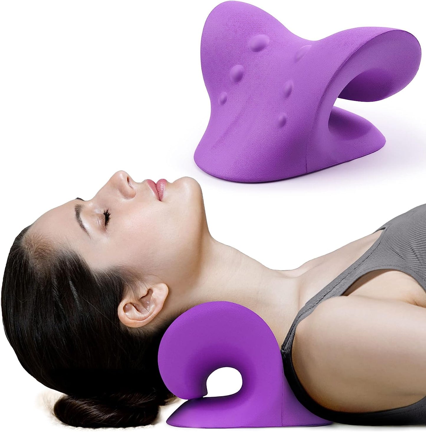 Neck and Shoulder Relaxer, Cervical Traction Device for TMJ Pain Relief and Cervical Spine Alignment, Neck Stretcher (Purple)