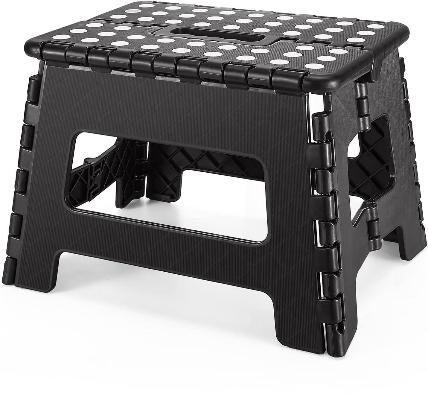 Lightweight, Durable, Foldable Step Stool With Handle, Suitable for Adults& Children, for Kitchens, Bathrooms, Outdoor (Black)