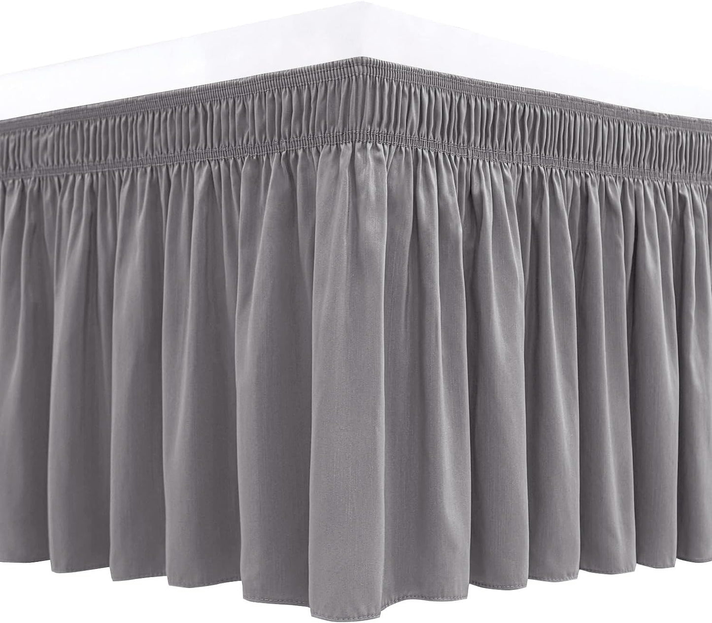 Wrap Around Bed Skirts  15" Drop, Aqua Adjustable Elastic Dust Ruffles Easy Fit Wrinkle & Fade Resistant  Machine Washable ,Grey