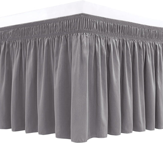 Wrap Around Bed Skirts  15" Drop, Aqua Adjustable Elastic Dust Ruffles Easy Fit Wrinkle & Fade Resistant  Machine Washable ,Grey