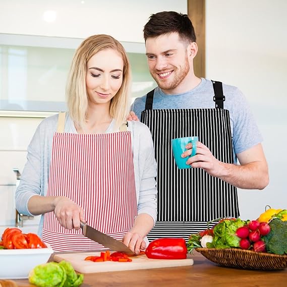2 Pack Kitchen Cooking Aprons, Adjustable Bib Soft Chef Apron with 2 Pockets for Men Women(Black/Pink)