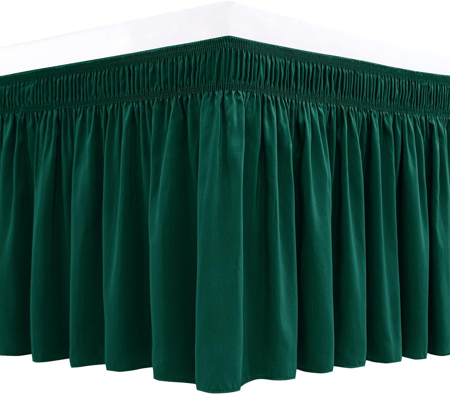 Wrap Around Bed Skirts  15" Drop, Aqua Adjustable Elastic Dust Ruffles Easy Fit Wrinkle & Fade Resistant  Machine Washable ,Dark Green