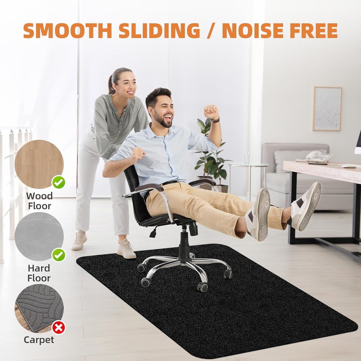 Office Chair Mat for Hardwood and Tile Floor, Computer Desk Chair Mats, Anti-Slip Mat for Rolling Chair, Large Floor Protector for Home Office, Black