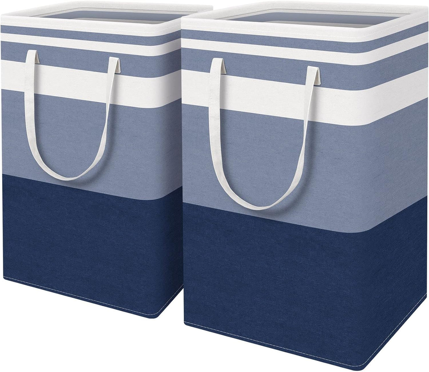 2-Pack Large Laundry Basket, Waterproof, Freestanding Laundry Hamper, Collapsible Tall Clothes Hamper with Extended Handles for Clothes Toys (Blue)