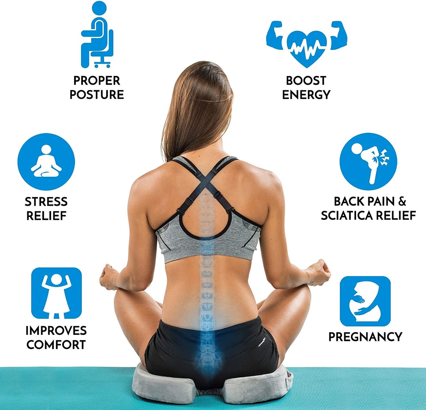 Memory Foam Gel Seat Cushion for Office Chair, Comfort Car Chair Cushion, Desk Seat Cushion for Tailbone Sciatica Pain Relief, Ergonomic Seat Pad,Grey