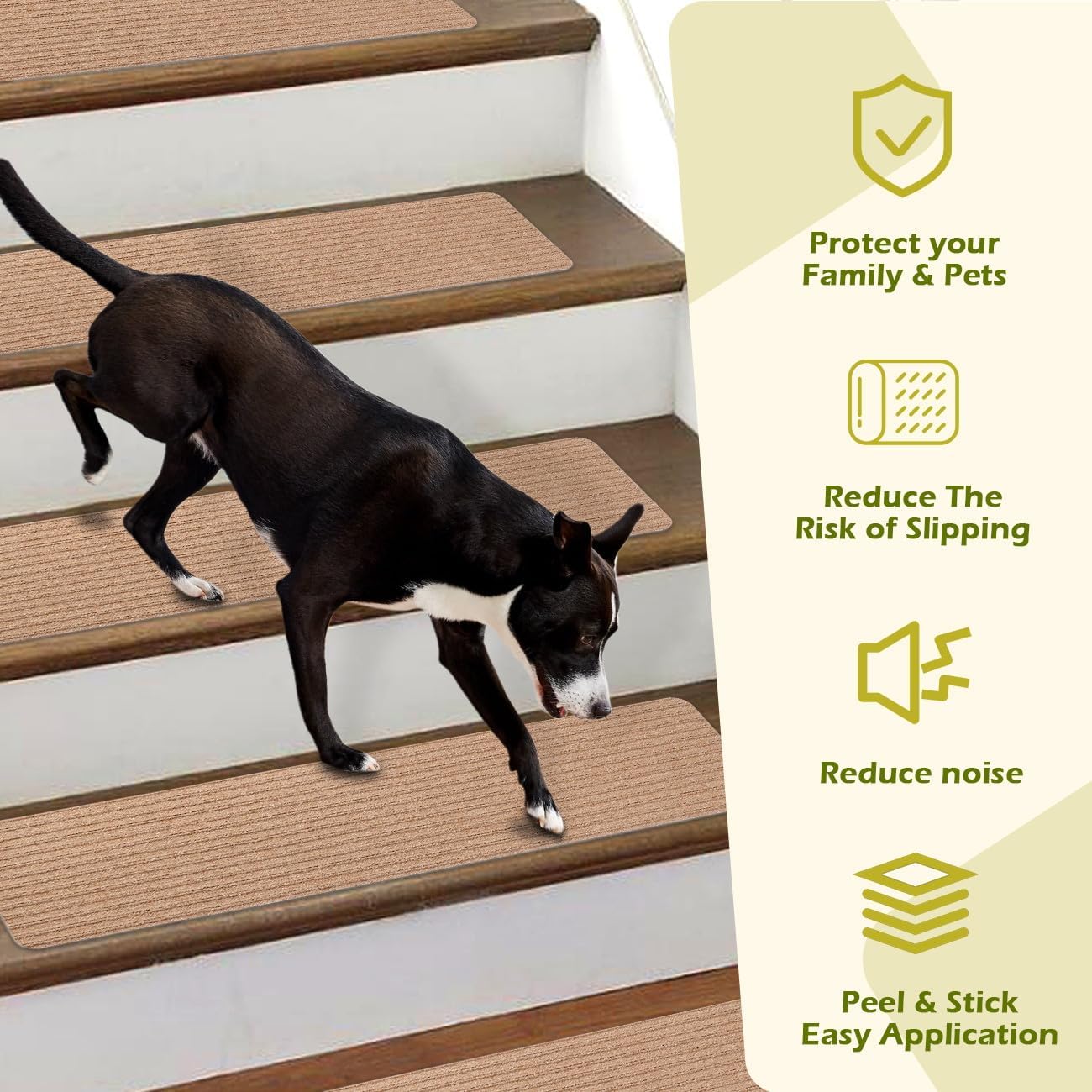 Stair Treads Carpet Non-Slip Indoor Stair Runners for Wooden Steps, Stair Rugs for Kids and Dogs, Set of 15, 8" X 30", Cornstalk
