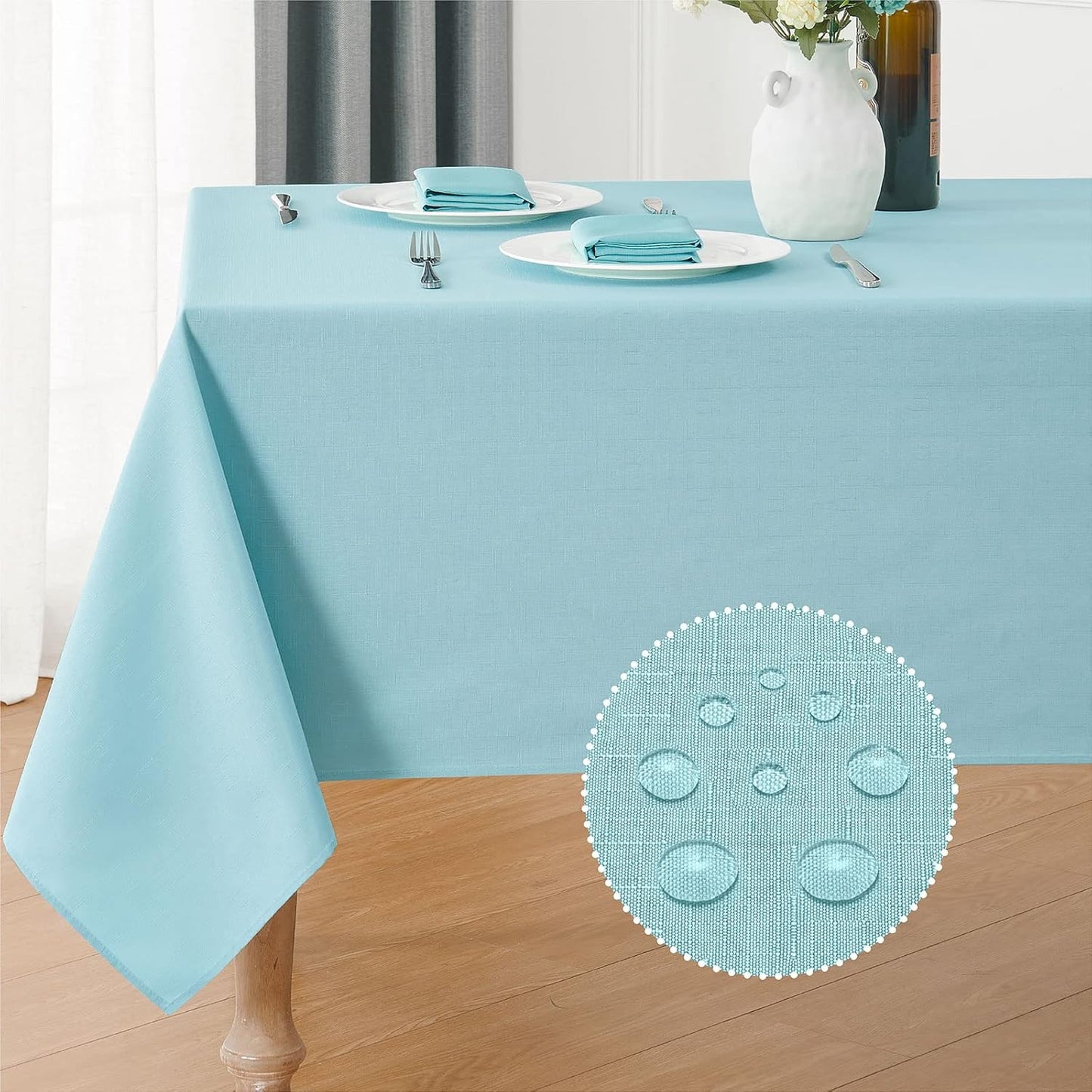 Tablecloths, Waterproof Table Cloth, Linens Wrinkle Free Anti-Fading, Rustic Table Cover Decoration for Kitchen Dinning Christmas,Lake Blue