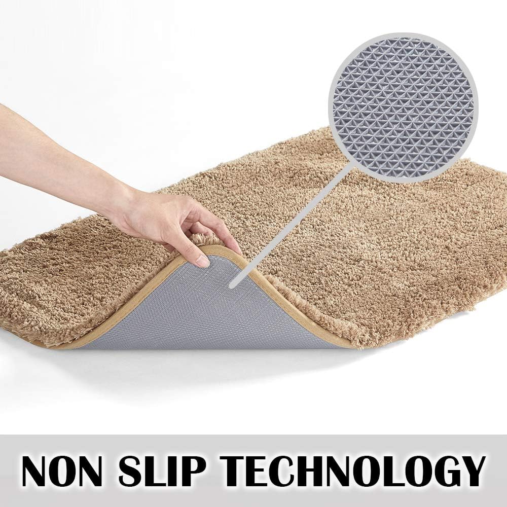 Bath Rug for Bathroom Non Slip Bathroom Mat Water Absorbent Soft Microfiber Shaggy Bathroom Rug Machine Washable Bath Mat,Sand