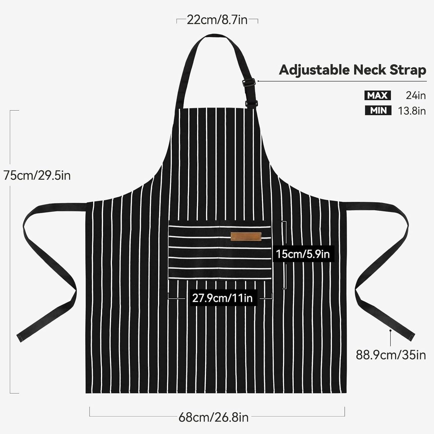 2 Pack Kitchen Cooking Aprons, Adjustable Bib Soft Chef Apron with 2 Pockets for Men Women(Black/Black)