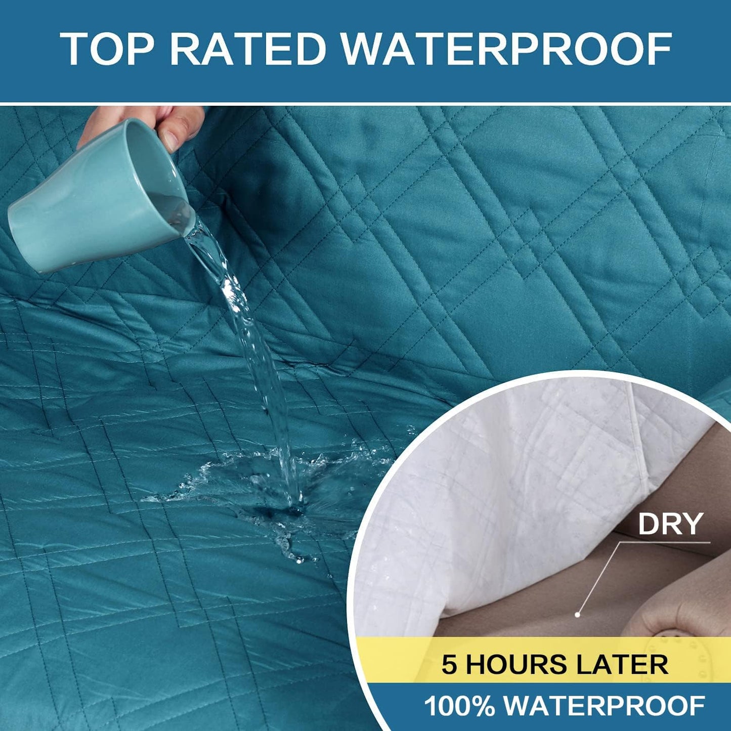 100% Waterproof ,Non-Slip Reclining Cover for Recliner Chair Washable Chair Cover Furniture Protector with Elastic Straps for pet ,kid ,Dark Teal