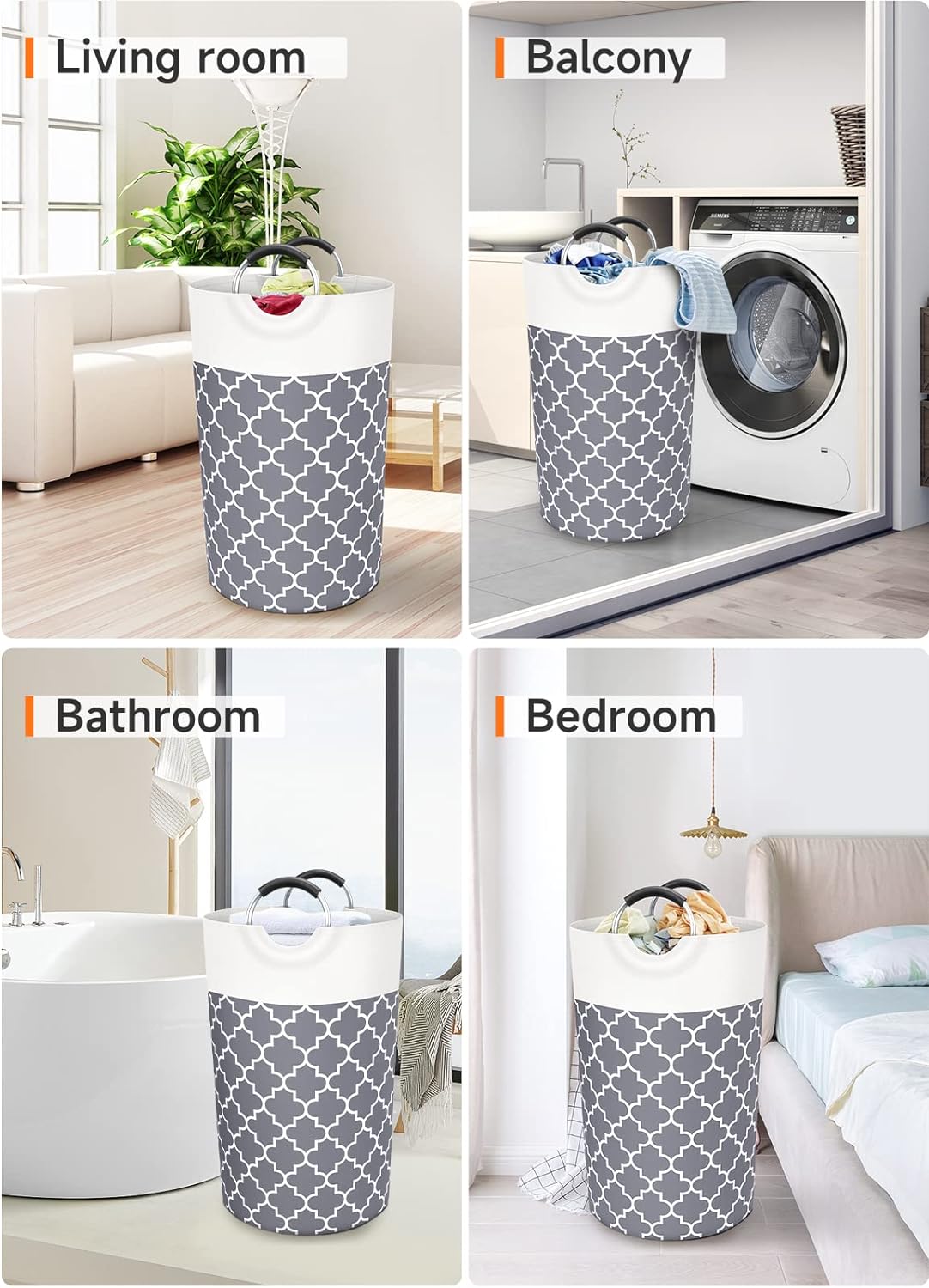 Large Laundry Basket Collapsible Tall With Handles Waterproof Travel Bathroom Essentials Storage For Dorm, Family (Grey),82L
