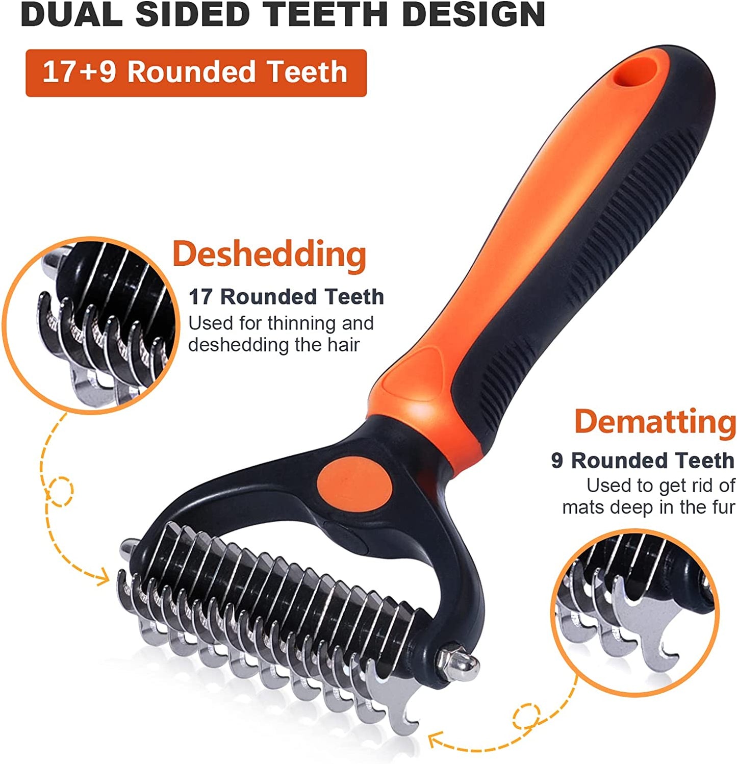 Pet Grooming Brush - Double Sided Shedding and Dematting Undercoat Rake Comb for Dogs and Cats,Extra Wide, Orange
