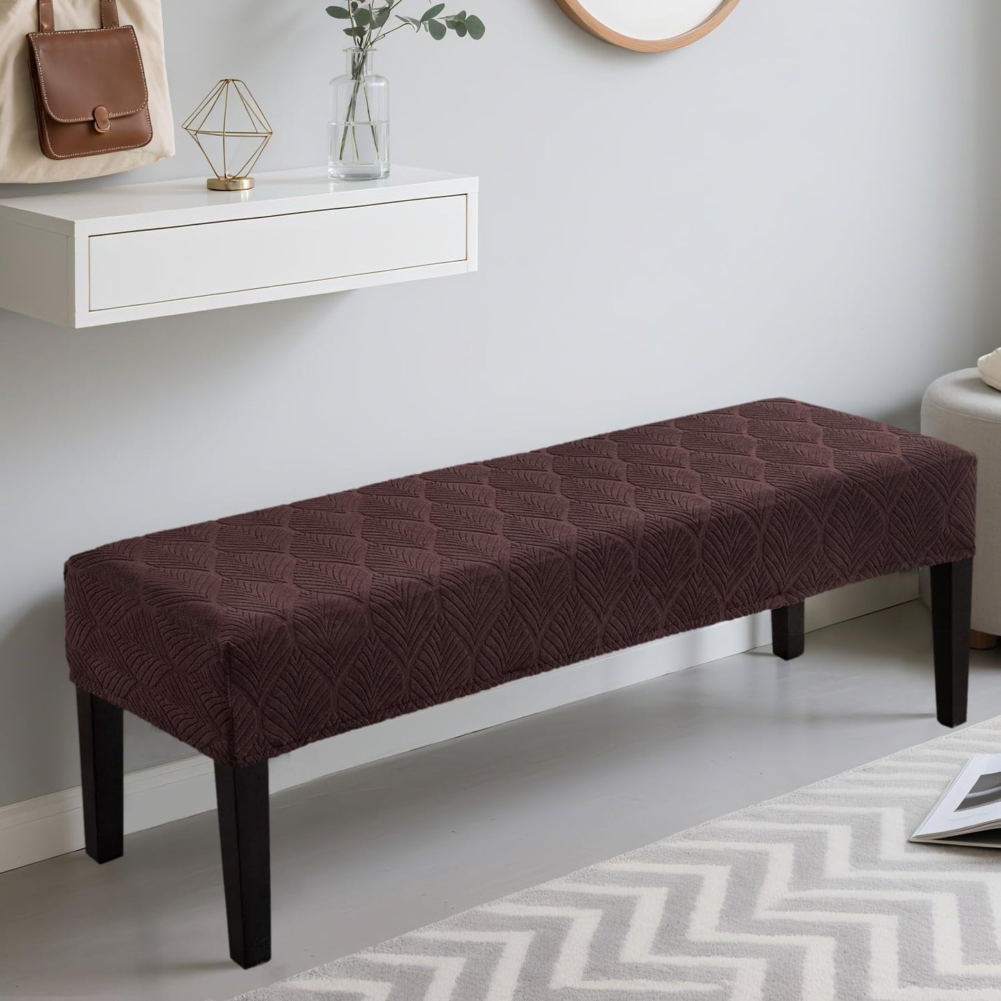 Dining Bench Cover Waterproof, Washable Long Bench Covers Slipcover, Stretch Rectangle Bench Seat Covers for Living Rooms, Bedroom, Kitchen, Piano Bench Cover, Dark Coffee