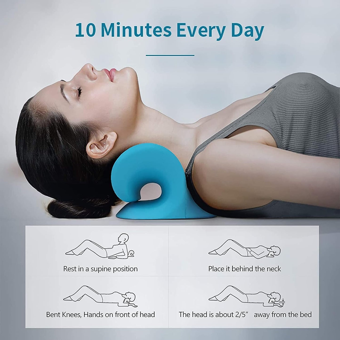 Neck and Shoulder Relaxer, Cervical Traction Device for TMJ Pain Relief and Cervical Spine Alignment, Neck Stretcher (Blue)