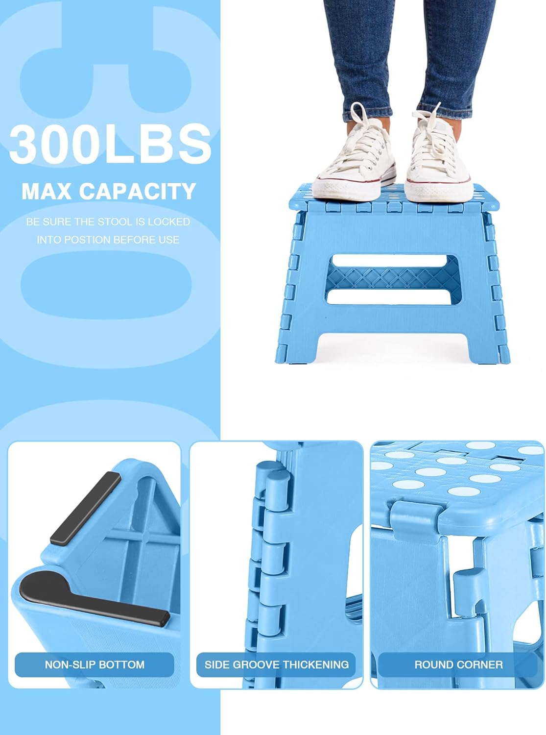 Lightweight, Durable, Foldable Step Stool With Handle, Suitable for Adults& Children, for Kitchens, Bathrooms, Outdoor (Blue)