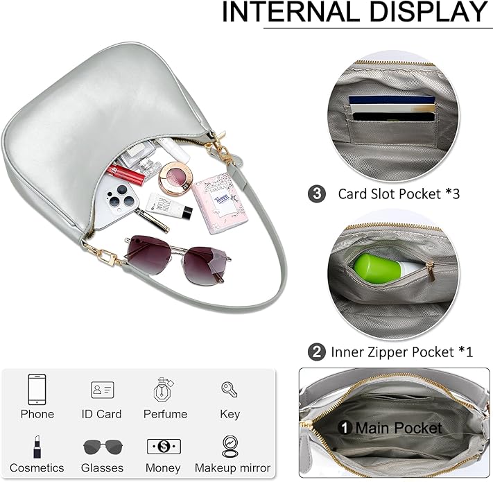 Shoulder Bag for Women Cute Hobo Purses and Handbags Retro Clutch Underarm Purse | Cute, Silvery
